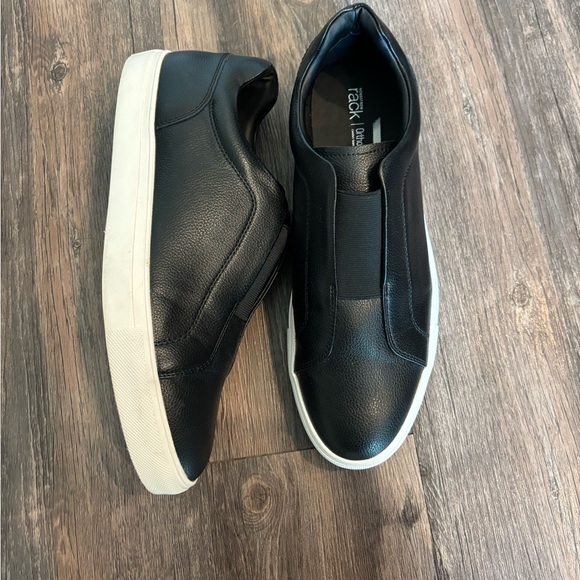 Men’s Nordstrom Rack Ortholite Black Leather Slip On Shoes - Picture 1 of 8